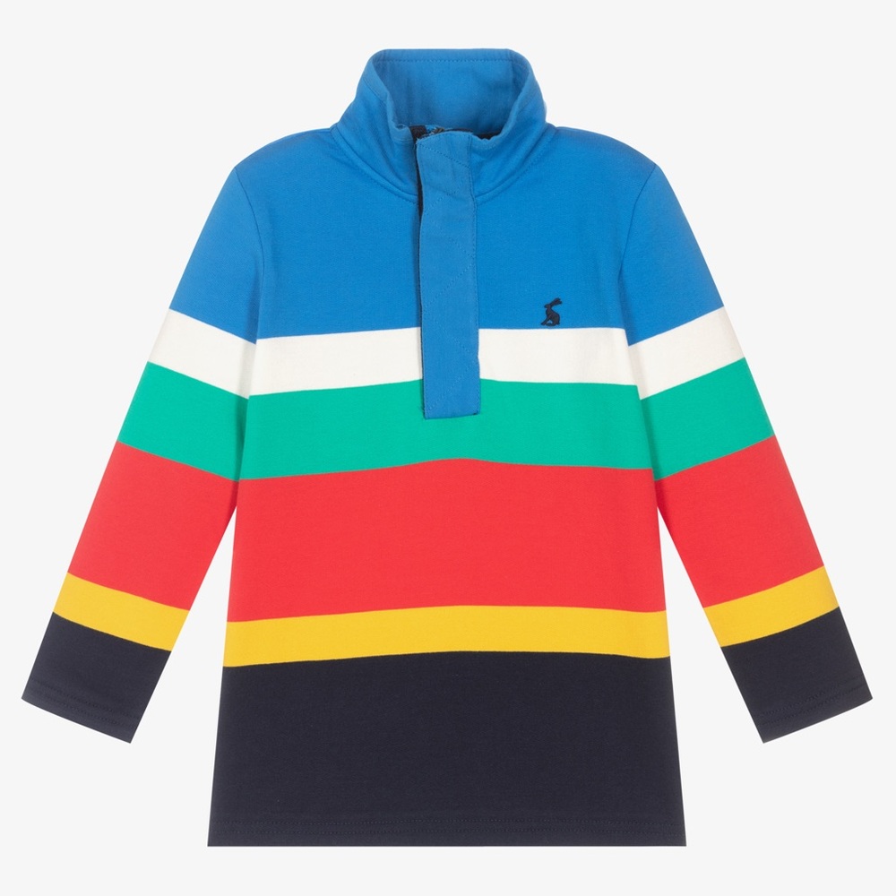 NEW‎ Joules Rainbow Stripe Boys’ Rugby 1/2 Zip Pullover Sweatshirt Age 12 Years